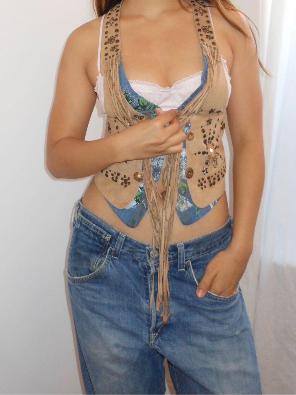Vintage 00s western faux suede fringe vest